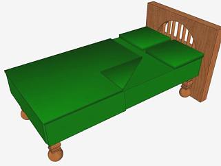 实木床板式床SU模型下载_sketchup草图大师SKP模型