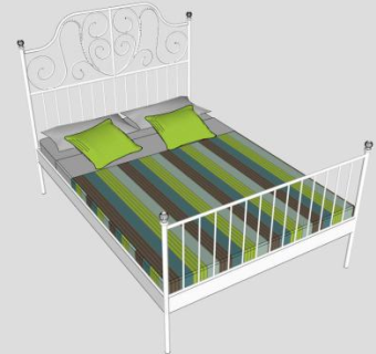 宜家铁艺床双人床SU模型下载_sketchup草图大师SKP模型