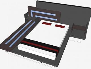 现代平台床板式双人床SU模型下载_sketchup草图大师SKP模型