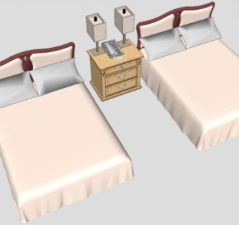 双人床板式床头柜SU模型下载_sketchup草图大师SKP模型