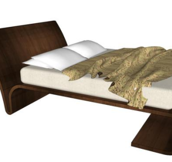 现代实木双人床SU模型下载_sketchup草图大师SKP模型