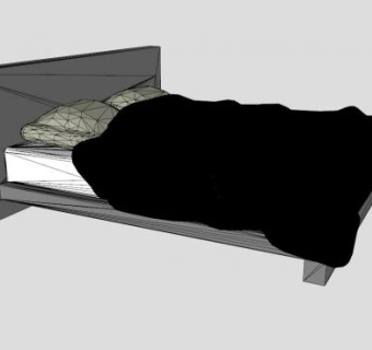灰色家具双人床SU模型下载_sketchup草图大师SKP模型