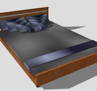 现代木质双人床SU模型下载_sketchup草图大师SKP模型