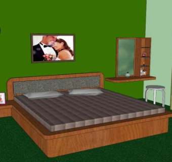 实木卧室双人床SU模型下载_sketchup草图大师SKP模型