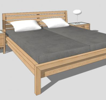 简易板条双人床SU模型下载_sketchup草图大师SKP模型