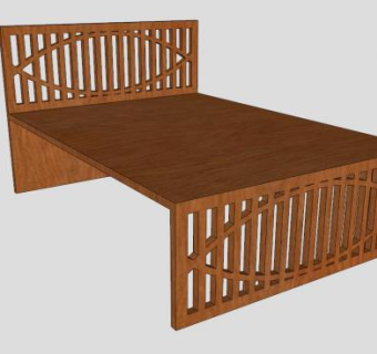 实木板条排骨架床SU模型下载_sketchup草图大师SKP模型