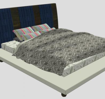 板式床国王双人床SU模型下载_sketchup草图大师SKP模型