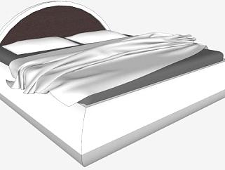 现代软床白色双人床SU模型下载_sketchup草图大师SKP模型