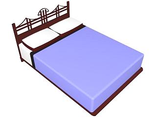 实木双人床卧室家具床SU模型下载_sketchup草图大师SKP模型