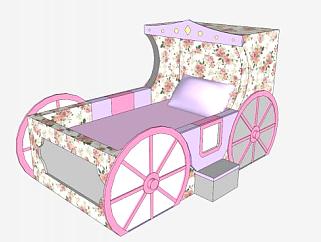 粉色婴儿车单人床SU模型下载_sketchup草图大师SKP模型