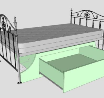 铁艺单人床抽屉床SU模型下载_sketchup草图大师SKP模型