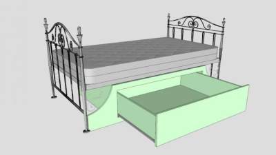 铁艺单人床抽屉床SU模型下载_sketchup草图大师SKP模型