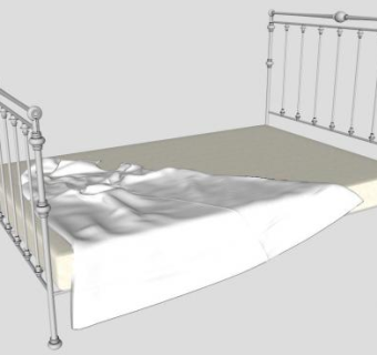 白色铁艺单人床SU模型下载_sketchup草图大师SKP模型