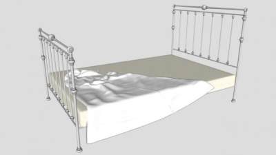 白色铁艺单人床SU模型下载_sketchup草图大师SKP模型