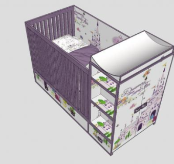 婴儿床衣柜床SU模型下载_sketchup草图大师SKP模型