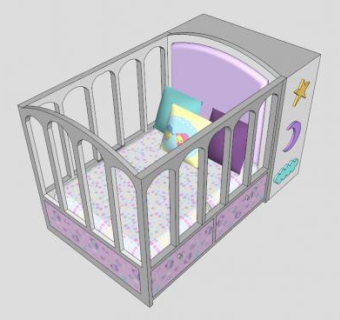 婴儿床儿童床SU模型下载_sketchup草图大师SKP模型