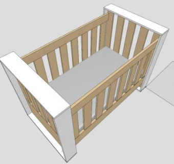 实木床婴儿床SU模型下载_sketchup草图大师SKP模型