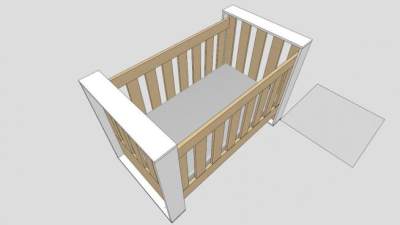 实木床婴儿床SU模型下载_sketchup草图大师SKP模型