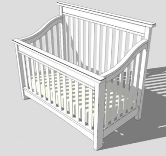 简欧白色婴儿床SU模型下载_sketchup草图大师SKP模型