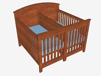 <em>婴儿床</em>双胞胎床SU模型下载_sketchup草图大师SKP模型