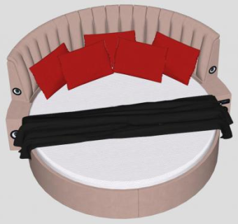 现代布艺软床圆床SU模型下载_sketchup草图大师SKP模型