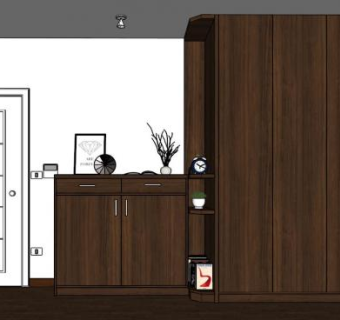 中式实木鞋柜SU模型下载_sketchup草图大师SKP模型