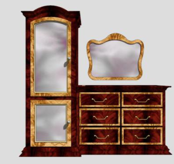欧式梳妆台衣柜组合集SU模型下载_sketchup草图大师SKP模型