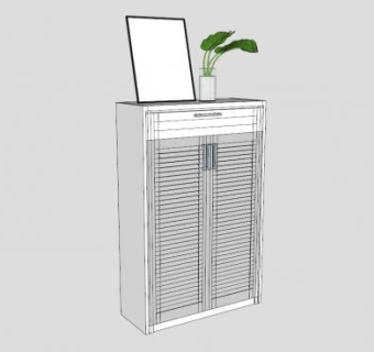 百叶门鞋柜SU模型下载_sketchup草图大师SKP模型