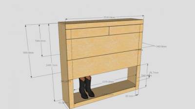 黄色木质鞋柜SU模型下载_sketchup草图大师SKP模型