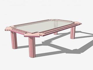 金属玻璃桌餐桌SU模型下载_sketchup草图大师SKP模型