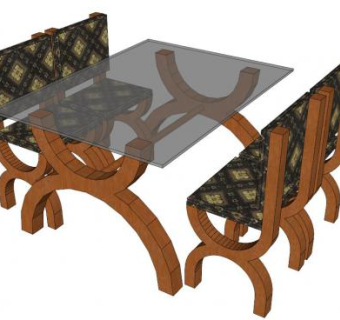 田园多人餐桌SU模型下载_sketchup草图大师SKP模型