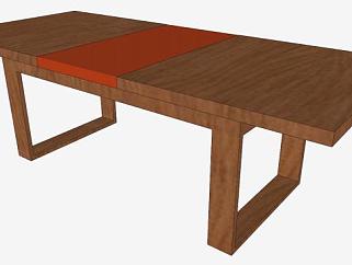 可伸展实木餐桌SU模型下载_sketchup草图大师SKP模型
