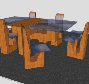 竹子餐桌烟熏玻璃桌子SU模型下载_sketchup草图大师SKP模型