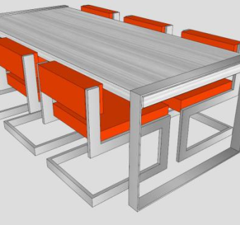 现代金属餐桌SU模型下载_sketchup草图大师SKP模型