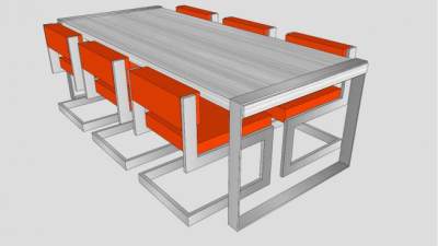 现代金属餐桌SU模型下载_sketchup草图大师SKP模型