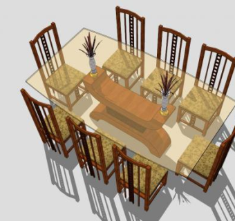 豪华餐厅中式餐桌SU模型下载_sketchup草图大师SKP模型