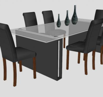 餐厅餐桌皮质套件SU模型下载_sketchup草图大师SKP模型
