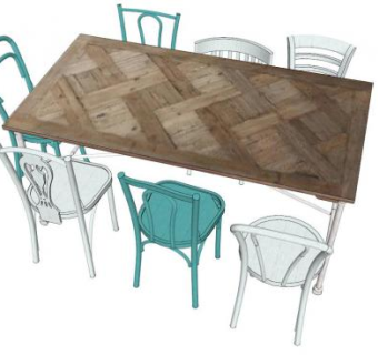 乡村餐桌休闲桌椅SU模型下载_sketchup草图大师SKP模型