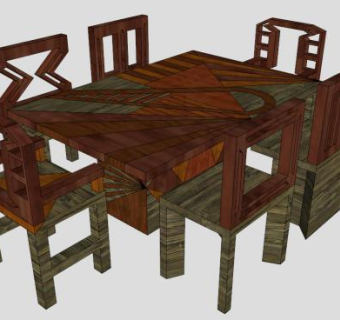 实木餐桌餐具SU模型下载_sketchup草图大师SKP模型
