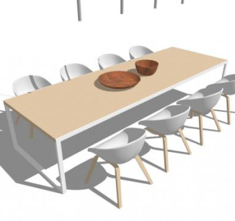 现代餐厅白色餐桌SU模型下载_sketchup草图大师SKP模型