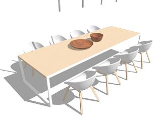 现代餐厅白色餐桌SU模型下载_sketchup草图大师SKP模型