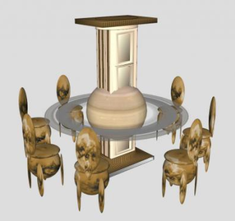土星餐桌泰坦卫星座位SU模型下载_sketchup草图大师SKP模型
