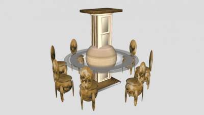 土星餐桌泰坦卫星座位SU模型下载_sketchup草图大师SKP模型