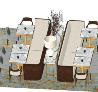 长方形餐桌餐厅座椅SU模型下载_sketchup草图大师SKP模型