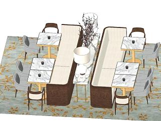 长方形餐桌餐厅座椅SU模型下载_sketchup草图大师SKP模型
