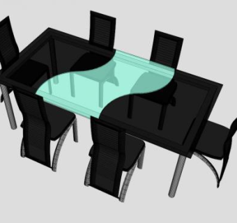 现代餐饮黑色餐桌SU模型下载_sketchup草图大师SKP模型