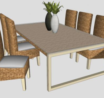 藤艺餐桌套件SU模型下载_sketchup草图大师SKP模型