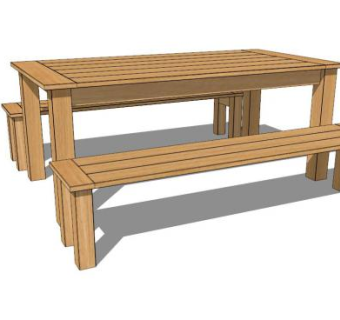 橡木饭桌餐桌SU模型下载_sketchup草图大师SKP模型