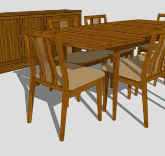 现代实木餐厅家具SU模型下载_sketchup草图大师SKP模型