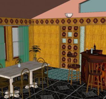 餐厅长方形餐桌SU模型下载_sketchup草图大师SKP模型